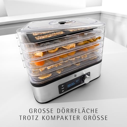 Foto von WMF Küchenminis Dörrautomat Edelstahl, Dörrgerät mit 5 Einlegefächern, 30-70°C, bis 24h-Timer, Obsttrockner, Dehydrator, 2 Aufbewahrungsboxen, Müsliriegelform, spülmaschinengeeignete Teile