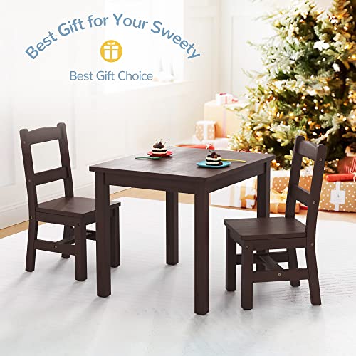 Curipeer Rubberwood Kids Table And Chair Set,Water Resistant Kids Table Set With 2 Chairs,Non-Slip Pad And Waterfall Edge Design, Easy To Clean,Child Gift For Boy,Girl In Bedroom,Playroom,Espresso #TOP5