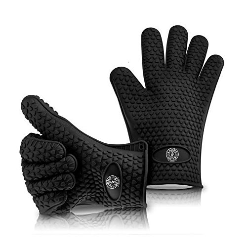 KHOMO GEAR - Pair of Heat Resistant Oven Gloves - for BBQ Grill/Ovens/Kitchen - One Size Fits Most - Black