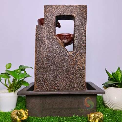 Image of Four Steps Leaf Diya Decorative Table Top Water Fountain for Home Decor /Office /Indoor & Outdoor /Garden /Puja Room /Vaastu with Multicolor LED Light and Adjustable Water Pump