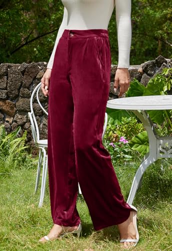 Image of Velvet Pants for Women Dressy Women Casual Wide Leg Pants Stretchy High Waisted Velour Palazzo Pants