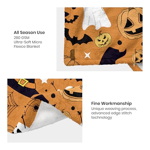Image of Halloween Blanket for Kids, Orange Pumpkin Ghosts Fleece Throw Blanket for Halloween Decor, Soft Cozy Plush Fall Blanket for Toddlers, Fall Gifts for Boys Girls Toddlers Birthday, 40x60 Inches