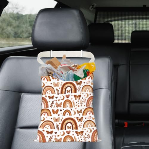 Image of Bohemia Rainbow Car Trash Bag Hanging Car Garbage Bag with Snap Buttons Cute Car Back Seat Trash Bag Portable Garbage Can for Car Interior Hanging Car Accessories Travel Camping