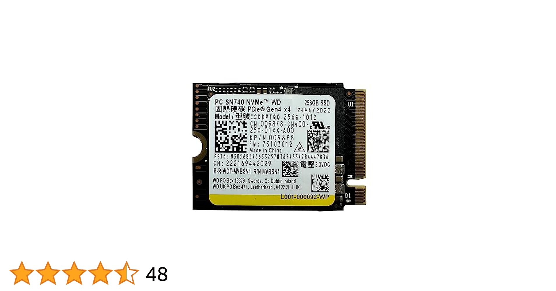 WD SN740 256 GB SSD M.2 2230 30 mm NVMe PCIe 4.0 Gen 4 x 4