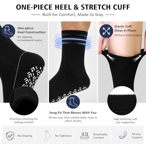 Image of Artfasion Non Slip Grip Socks Men: Fall Prevention Hospital Seniors 9-15 | Grippy Seamless Breathable Cotton Crew Socks for Pregnant Home Walking On The Floor