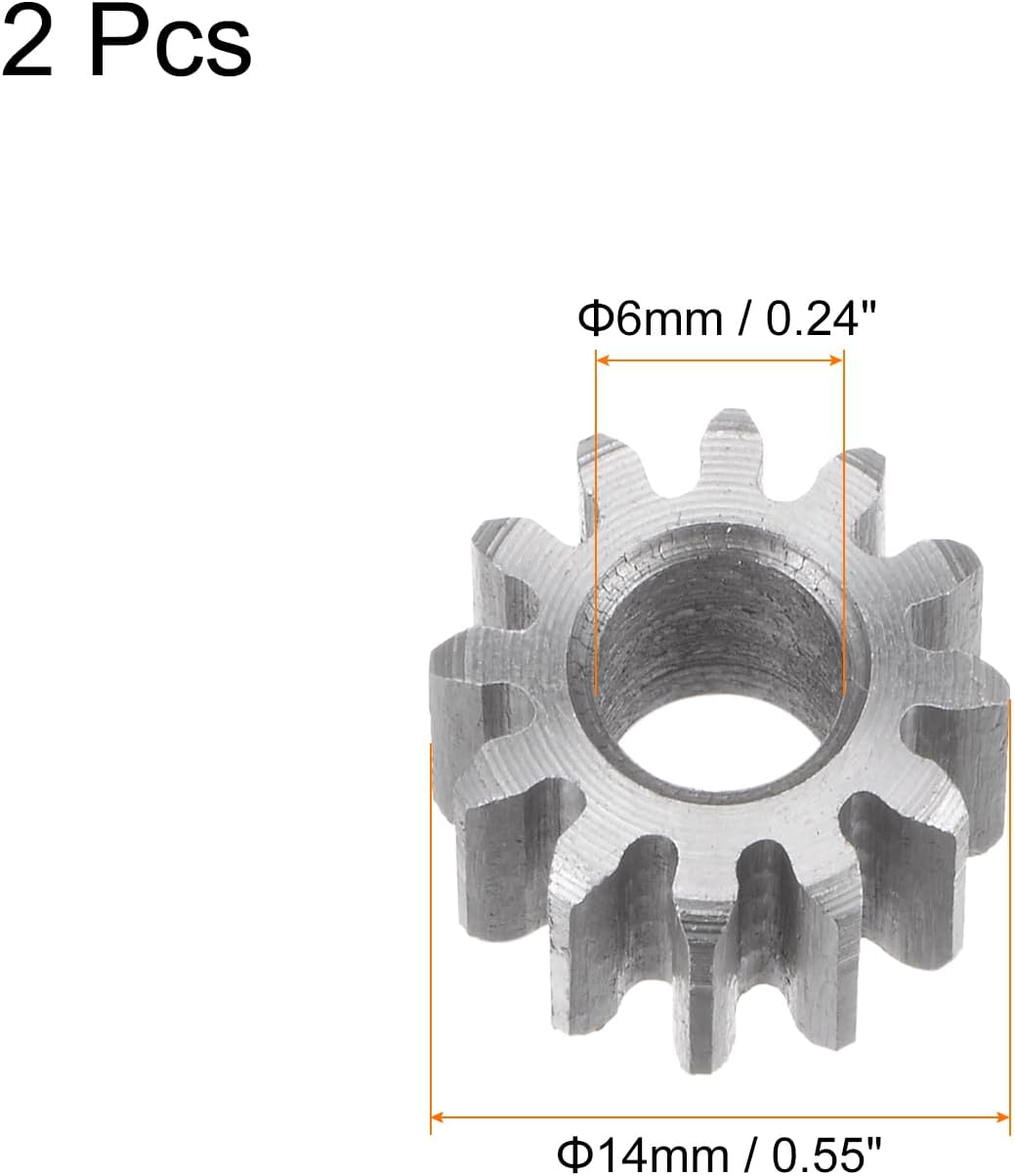 HARFINGTON 2pcs Straight Spur Gear 6mm Bore 12T Mod-1 Hardened 45# Steel Spur Diff Differential Motor Gear RC Car Replacement Parts