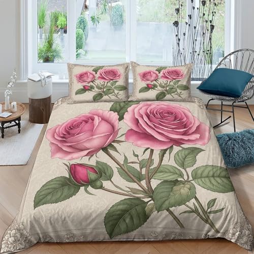 Parure de lit roses vintage housse de couette double 3D microfibre douce - 4