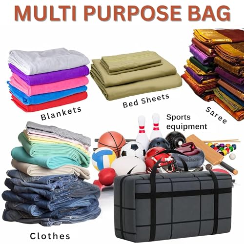 Image of 89L Large Storage Bag with Zipper & Handles - Foldable Clothes Organizer for Blanket, Quilt, Pillow, Saree, Toys & Travel - Non-Woven Fabric Underbed Storage Box (75 x 36 x33 cm)