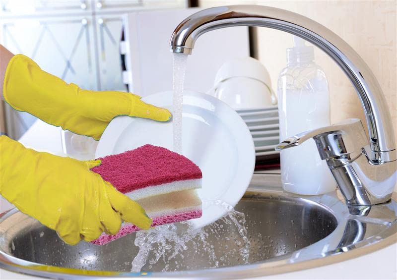 Image of Non-Scratch Scrub Sponge with A Comfortable Grip, Heavy Duty Duel Sided Kitchen Scrubber Sponge Cellulose Scrub Sponge, Scratch Free, with Scouring Pad Set, 1 Sponge,Red /Pink