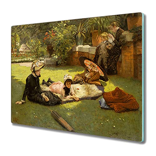 Planche à découper induction 60x52 cm en verre trempé avec décor floral pour cuisine