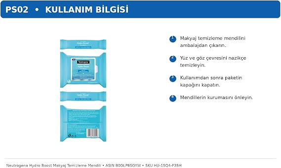 Neutrogena Hydro Boost Makyaj Temizleme Mendili, 25 Adet