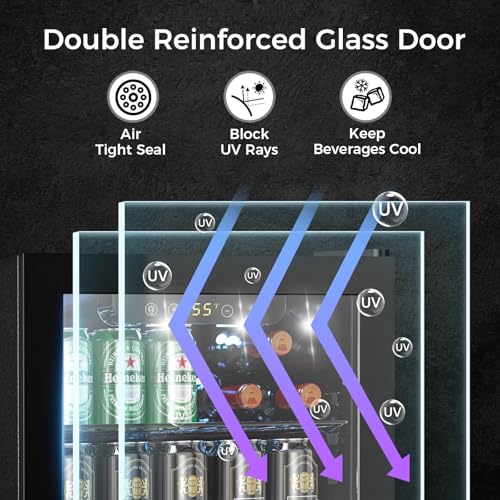 Image of COWSAR Mini Fridge Cooler, 16 Bottle 68 Can Beverage Refrigerator with Glass Door for Wine Beer Soda, Wine Fridge with Touch Control Panel, Wire Shelving for Home Office Bar, 1.7 Cu. Ft