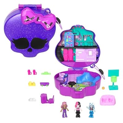 Polly Pocket Estuche Monster High Set de Juego con 3 muñecas y Accesorios, se Convierte en Instituto, Juguete +4 años (Mattel HVV58) | Ya disponible en tu tienda friki favorita! En mundofriki.es!