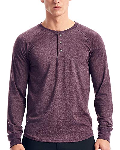 Mens Henley Long Sleeve(L,Heather Plum)