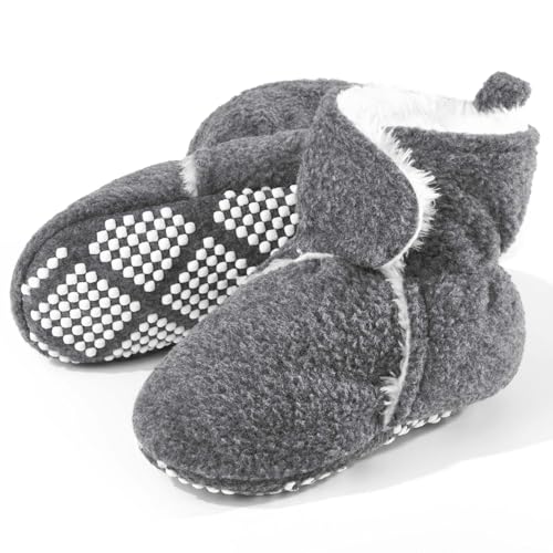 Image of Pro Goleem Plush fleece Baby Booties, Warm Soft Baby Slippers, Stay On Sock Shoes, Easy to Put on, Cozy Non-Slip Adjustable Newborn Boots for Boys and Girls, Unisex Baby Gifts