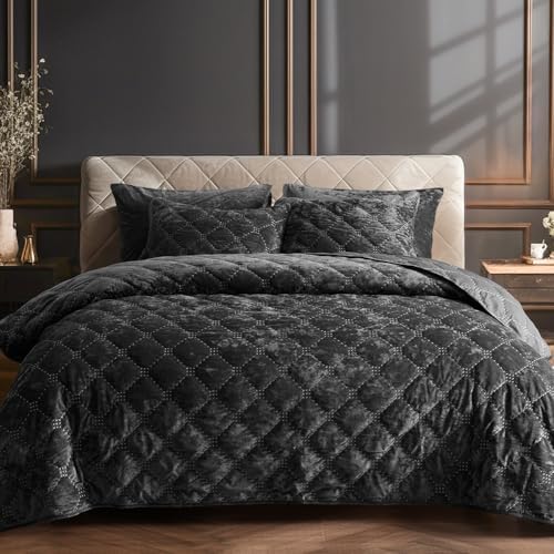 PHF Luxury Truly Velvet Coverlet Set King Size, Ultra Soft