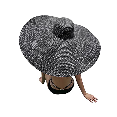 Yychun Floppy Beach Sun Hat For Women - Vacation, Honeymoon Embroidered Straw Hat - Big, Foldable, Large Brim, 2-Navy, One Size #TOP7