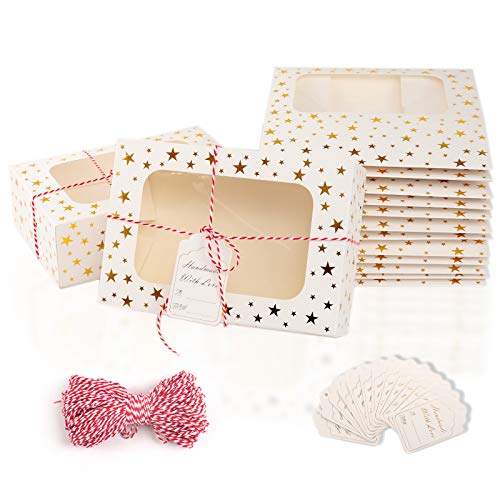 Take Out Food Containers - White Gold Foil Cardboard Cake Boxes - Leak Grease Resistant – Recyclable Lunchboxes - Customized Tags Display Window Rope – Catering and Parties - Gift Packaging Boxes for Pastries Cookies Small Cakes Pie Cupcakes and More - 24 Pcs Packing 90X62X30