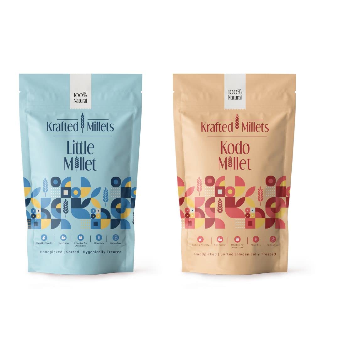 KRAFTED MILLET Combo Pack Of Unpolished Kodo Millet & Little Millet Each | 100% Natural Whole Grain | Positive Fresh Whole Grains| Kuthiraivali Rice| Samak Rice High Protein Grocery Food (1kg,Millet-Little&Kodo-2) (B0BQXHK8BV) Amazon Price History, Amazon Price Tracker