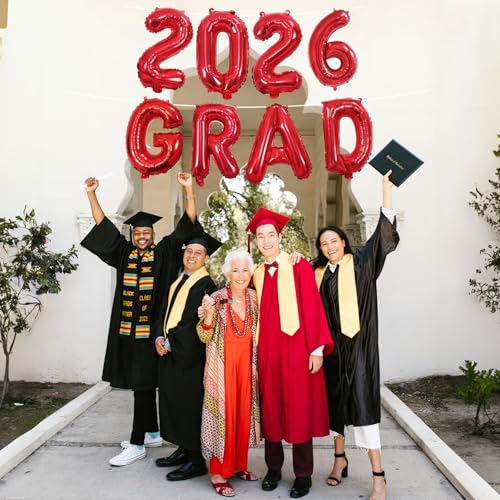 Image of 2026 Congratulations Grad Balloons, 16 Inch Red 2026 GRAD Foil Balloons Banner Sign Sign for for Graduation Decorations 2026, College High School Class of 2026 Graduate Congrats Party Decor Supplies
