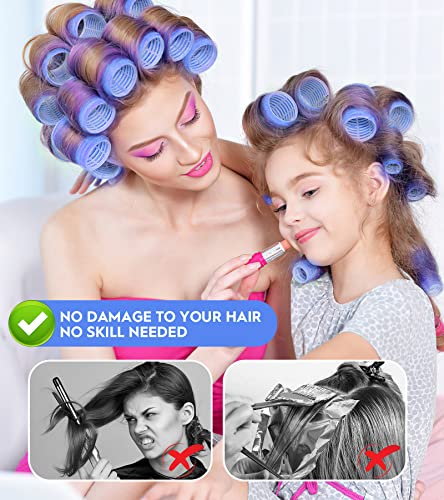 Yevyo Jumbo Hair Rollers, 30 Packs Large Hair Rollers For Long Medium Hair, 3 Size Self Grip Hair Rollers Women Curls At Home (6×Jumbo+6×Large+6×Medium)- Blue #TOP3