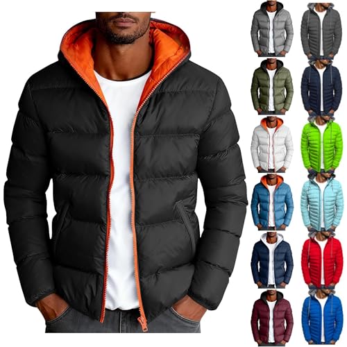 RLEHJN Doudoune Homme Hiver Chaud Manteau Homme Chaude Doudoune À Capuch Couleur Unie Veste Matelassée Zipper Basique Jacket Thermique Coupe-Vent Blouson...
