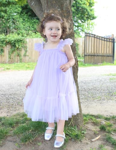 Image of Arshiner Toddler Tulle Dress for Girls Layered Tutu Ruffle Dresses Swing Twirly Fairy Summer Birthday Party Wedding Sundress