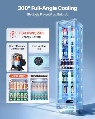 Image of VEVOR Commercial Merchandiser Refrigerator, 8.3 Cu.Ft / 235 L Glass Door Display Refrigerator, Upright Beverage Cooler Fridge with 5 Adjustable Shelves, Soft LED Light & Casters for Homes Shops Bars