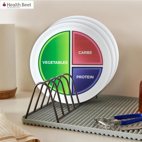 Health Beet 10” Macro Diet Portion Control Plate for Balanced Eating -3 Flat Sections for Veggies Carbs & Protein - Microwave & Dishwasher Safe Bariatric Sectioned Plates for Adults & Kids - 1 Pack