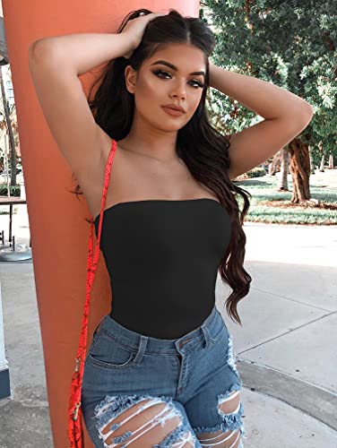 Ymduch Women's Sexy Strapless Bodysuit One Piece Triangle Off Shoulder Leotard Black #TOP5