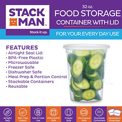 [48 Sets -32 Oz.] Plastic Deli Food Storage Containers With Airtight Lids - Soup Containers With Lids #TOP3
