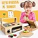 WOODMAM Wooden Pizza Toy - 48 PCS Montessori Pretend Play Food for Ages 3+, Educational Learning Toy Wooden Playset with Bake Oven, Christmas Birthday Gift for 3 4 5 6 Year Old