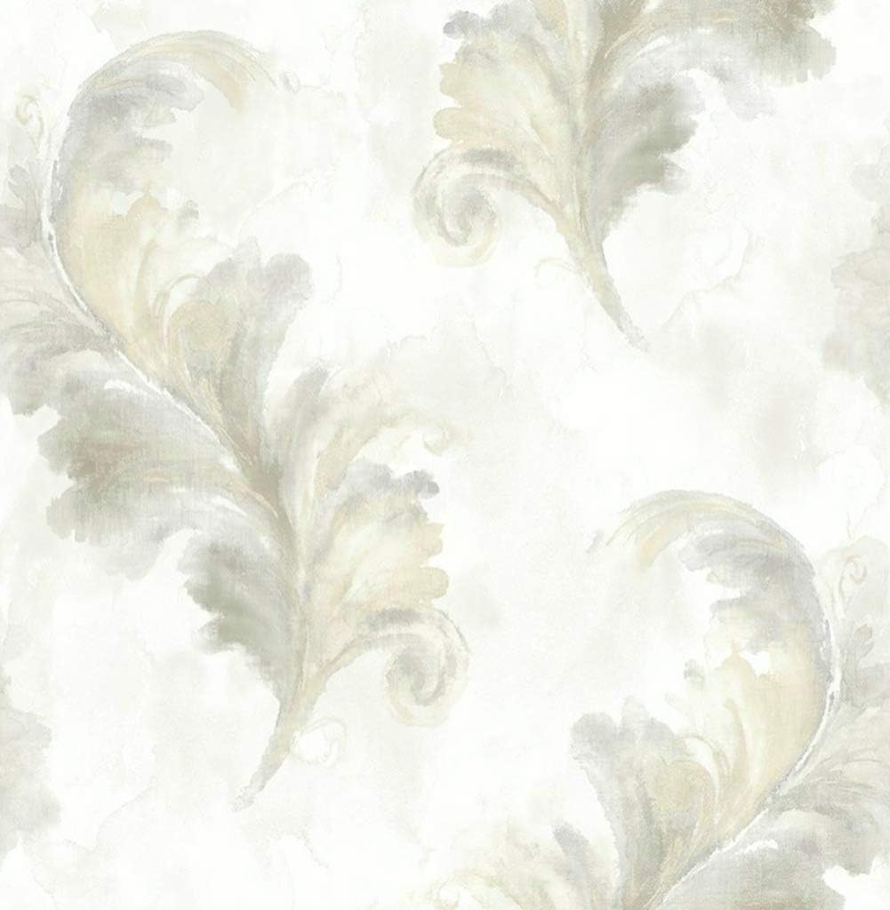 Feather Wallpaper Art Deco Wallpaper Vintage Wallpaper Victorian Wallpaper Metallic Wallpaper Shimmer Wallpaper Pastel Wallpaper Watercolor Wallpaper (Silver Cream)