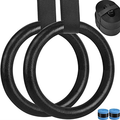 Anillos Gimnasia Madera, Anillos Entrenamiento Anillos Gimnasio, Anillos Ejercicio con Correas Robusto 15 pies y Hebillas para Ejercicios Fuerza del Brazo, Dominadas, Levantamientos Musculares