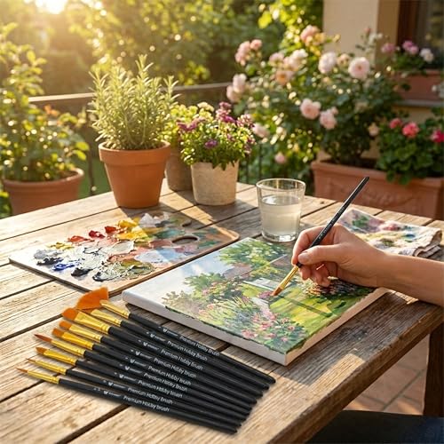 Image of Eduway Painting Brush Set of 12 | Professional Artist Brushes with Rounded Pointed Tips | Suitable for Acrylic, Watercolor, Gouache | Ideal for Beginners, Students, Artists & Hobbyists