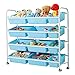 IREANJ Jouet de Stockage Compatible with Enfants Rack Cadre Blanc Bleu Boîte Jouet de Stockage Organisateur Panier avec Roues et Bins Amovible en Plastique Grandes étagères de Rangement(Couleur:Blanc
