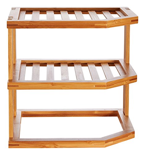 🛒 Crazy Deals Home Intuition 3-Tier Bamboo Wood Corner Rack for Plates, Mugs Kitchen Pantry Cabinet Storage Shelf, 10" x 10" x 9-1/2"