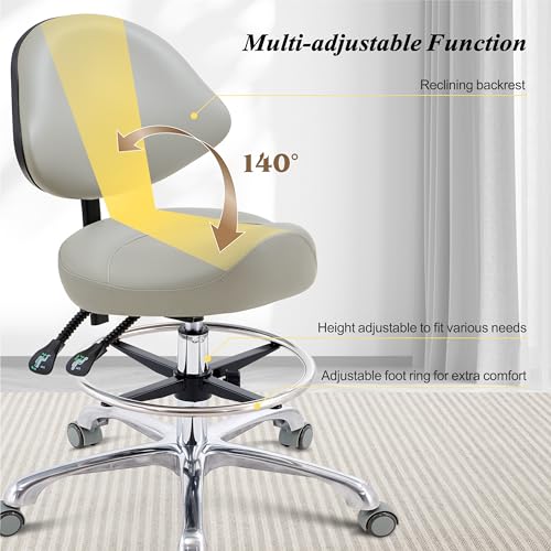 HNKastela Cadeira de selim com suporte para as costas, cadeira de esteticista, cadeira ergonômica pa