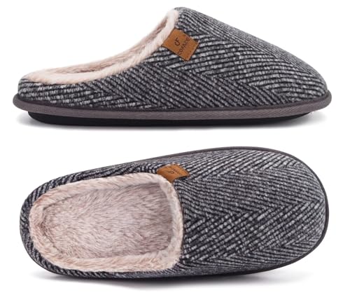 COFACE Zapatillas de Estar en Casa Hombre Tartán Invierno Cálido Forro de Felpa Pantuflas Alta Densidad Espuma de Memoria Zapatos con Antideslizante Suela