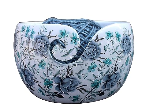 Image of L Multi Purpose Wooden Yarn Bowl - Rosewood Yarn Holder - Handmade Yarn Bowl for Crochet | Large Knitting Bowl Mother's Day Gift (Sky-Blue)
