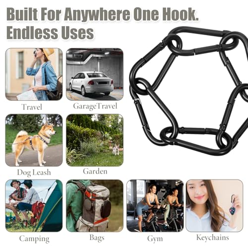 6 Pack Black 2.36 Inch Carabiner Clip, Heavy Duty Carabiner Clip Spring Snap Hook, Iron Heavy Duty Caribeaners for Key, Small Caribeener Clips for Outdoor Camping, Swing Set, Hammock, Hiking Travel