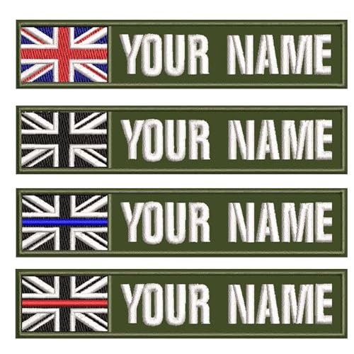 Custom Tactical Military Name Patches，2PCS Personalized British Flag Fastener Hook & Loop Name Patches for Multiple Clothing Bags Vest Jackets Work Shirts-‎Army Green tag