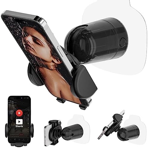 MiiKARE Shower/Mirror/Wall Phone Holder, Shower Phone Mount with 360 Degree Rotating, Universal Bathroom Accessories Phone Clamp for All Phones, Wall Phone Holder for Bathroom, Mirror, Kitchen - Black