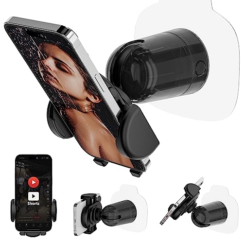 Miikare Shower/Mirror/Wall Phone Holder, Shower Phone Mount With 360 Degree Rotating, Universal Bathroom Accessories Phone Clamp For All Phones, Wall Phone Holder For Bathroom, Mirror, Kitchen - Black #TOP19