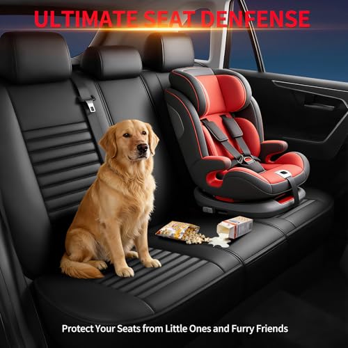 Image of Fit Sierra Car Seat Covers (5 Seats Full Set) Compatible with GMC Sierra 1500 /2500 /3500 2000-2026-Full Coverage Breathable Leather, Airbag Compatible, Waterproof & All-Weather,Black