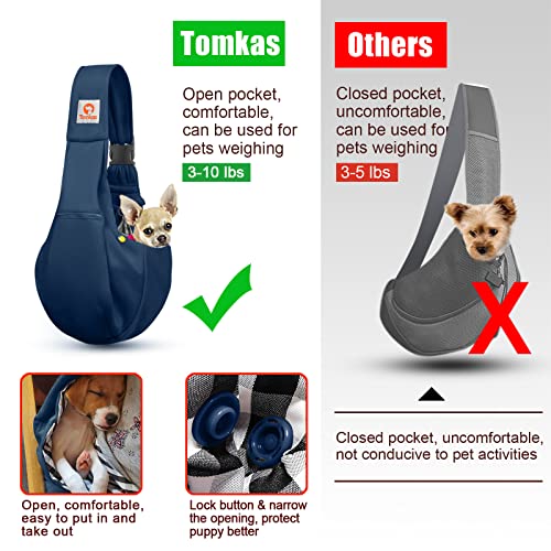 Image of Tomkas Small Dog Sling Carrier - Adjustable Strap & Zip Pocket - for 3-10 lbs Pets(Dark Blue)