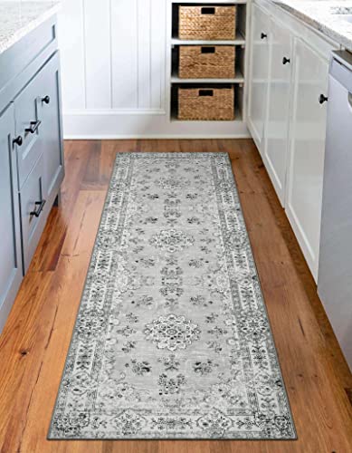 Lahome Persian Floral Runner Rug - 2'6"X8' Grey Hallway Rug Runner Washable Bathroom Runner Rugs With Rubber Backing, Bohemian Long Printed Non Skid Kitchen Carpet Runner For Rv Bedroom Entryway #TOP3