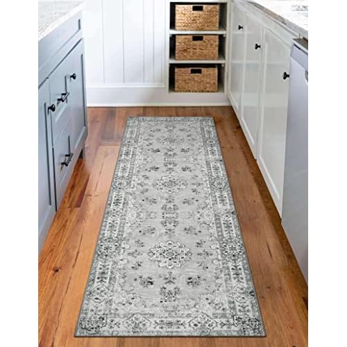 Lahome Pink Runner Rug 2'6"x8' with Rubber Backing, Boho Machine Washable Carpet Runners for Hallways Entryway Non-Slip, Soft Floral Pastel Indoor Mat for Bedroom Kitchen Laundry Bathroom RV