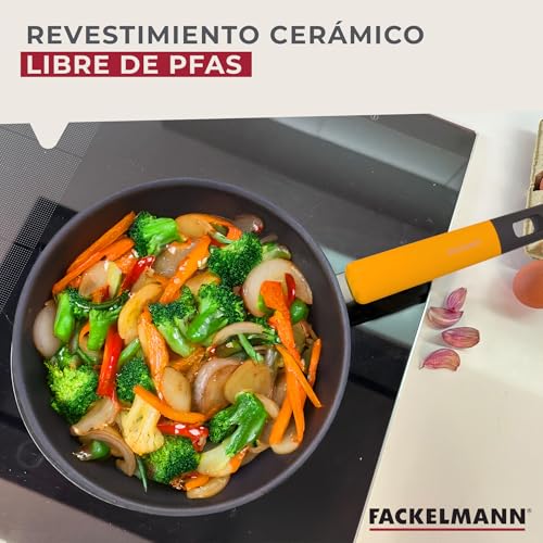 Miniatura 5 de Fackelmann Soft Wok Antiadherente 28 Cm, Aluminio Forjado, Revestimiento Cerámico Greblon Libre De Pfa, Apta Para Inducción, Vitro, Gas Y Horno, Mango Soft Touch Resistente Al Calor, 1 Ud.