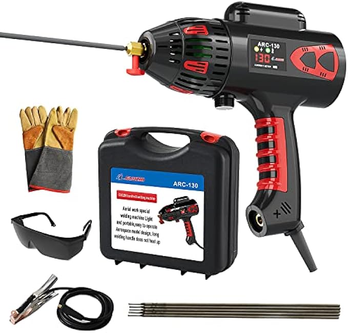 GZ GUOZHI Welding Machine Handheld, 110V Portable ARC Welder Hand Held Welder Machine, 130Amp Digital Display IGBT Inverter with Welding Tool Set,with Toolbox